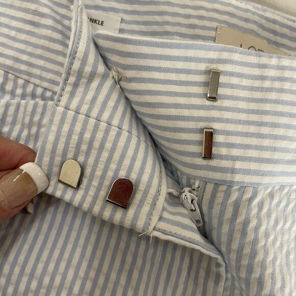 Loft Outlet SKINNY ANKLE Pants Size 6 Light Blue White Stripe Seersucker NEW - Picture 7 of 12